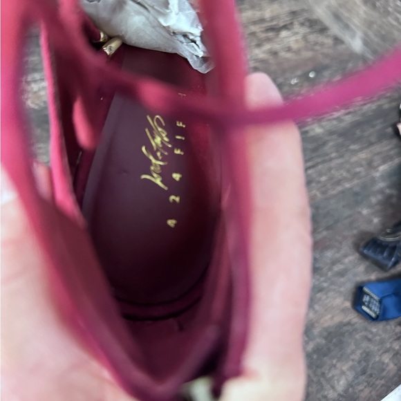 Lord & Taylor Red Suede Lace Up Pointed Heels - Picture 7 of 8